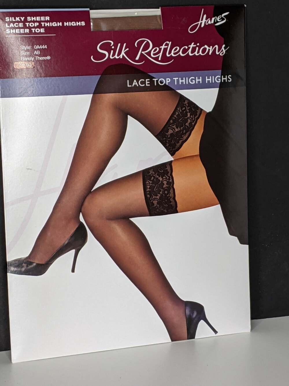 Hanes Silk Reflections Lace Top Thigh Highs Black Size AB NEW